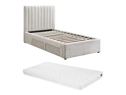 Vente-unique Lit 90 x 190 cm avec 2 tiroirs - Tissu - Beige + Matelas - SARAH