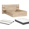 Vente-unique Lit 140 x 190/200 cm avec 4 tiroirs - Coloris : Naturel + Sommier + Matelas - TENALIA II