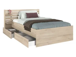 Vente-unique Lit 120 x 190 cm avec 4 tiroirs - Coloris : Naturel + Sommier - TENALIA