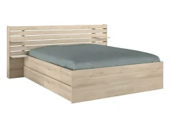 Vente-unique Lit 160 x 200 cm avec 4 tiroirs - Coloris : Naturel + Sommier - TENALIA II Outlet