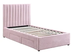 Vente-unique Lit 90 x 190 cm avec 2 tiroirs - Tissu - Rose + Matelas - SARAH