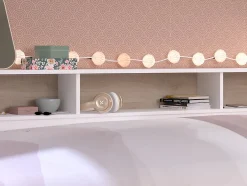 Vente-unique Lit 90 x 190/200 cm avec rangements - Blanc et naturel - PAULETTE