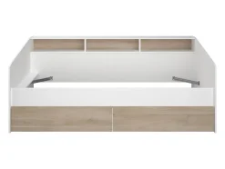 Vente-unique Lit 90 x 190/200 cm avec rangements - Blanc et naturel - PAULETTE