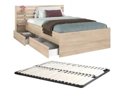 Vente-unique Lit 120 x 190 cm avec rangements - Coloris : Naturel + Sommier - TENALIA