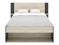 Vente-unique Lit 140 x 190 cm avec rangements - Coloris : Naturel et noir + Sommier + Matelas - KEROSIA Best