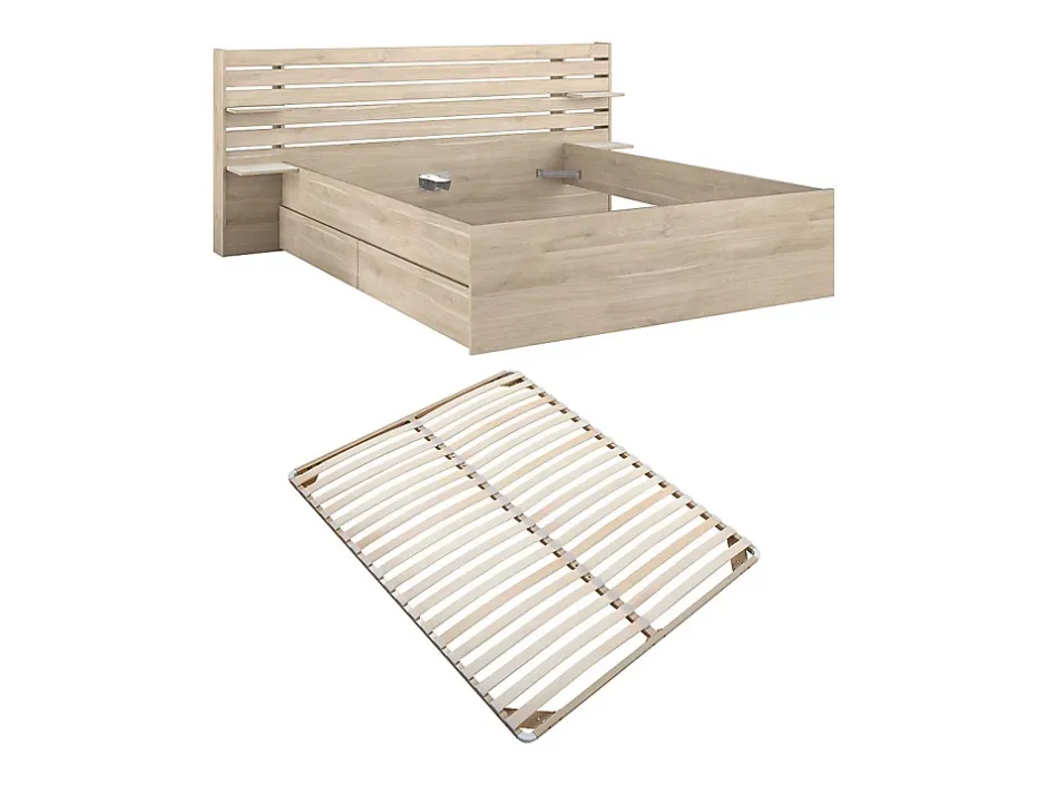 Vente-unique Lit 180 x 200 cm avec rangements - Coloris : Naturel + Sommier - TENALIA Hot