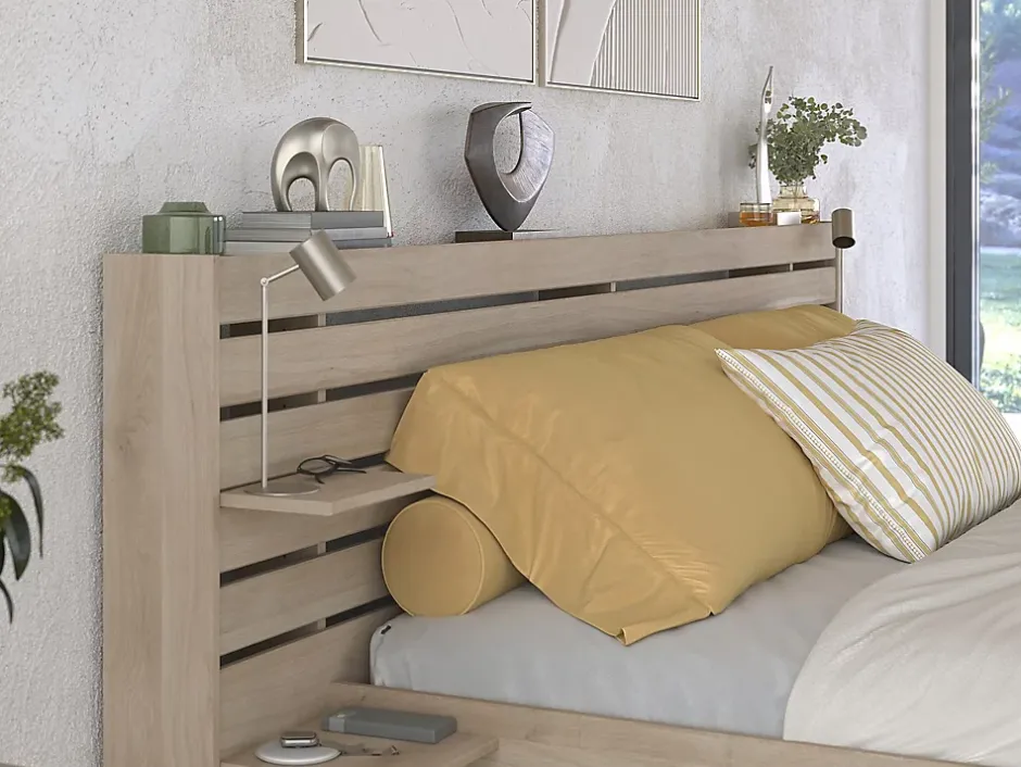 Vente-unique Lit 180 x 200 cm avec rangements - Coloris : Naturel + Sommier - TENALIA Hot