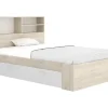 Vente-unique Lit 120 x 190 cm avec rangements - Coloris : Naturel et blanc + Sommier - VARDIEL Outlet