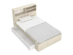 Vente-unique Lit 120 x 190 cm avec rangements - Coloris : Naturel et blanc + Sommier - VARDIEL Outlet