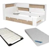 Vente-unique Lit 90 x 190 cm avec rangements - Coloris : Blanc et naturel + Sommier + Matelas - TAMADU