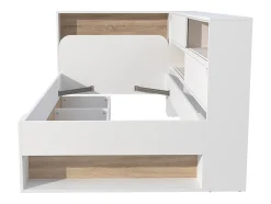 Vente-unique Lit 90 x 190 cm avec rangements - Coloris : Blanc et naturel + Sommier + Matelas - TAMADU
