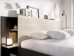 Vente-unique Lit 140 x 190 cm avec rangements - Coloris : Naturel et noir + Sommier - KEROSIA New
