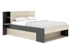 Vente-unique Lit 140 x 190 cm avec rangements - Coloris : Naturel et noir - KEROSIA Outlet