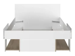 Vente-unique Lit 120 x 190/200 cm avec rangements - Blanc et naturel - KINSELIA