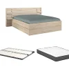 Vente-unique Lit 160 x 200 cm avec rangements - Coloris : Naturel + Sommier + Matelas - TENALIA II