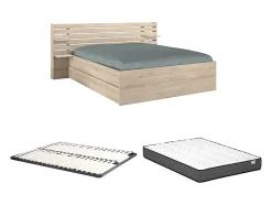 Vente-unique Lit 160 x 200 cm avec rangements - Coloris : Naturel + Sommier + Matelas - TENALIA II