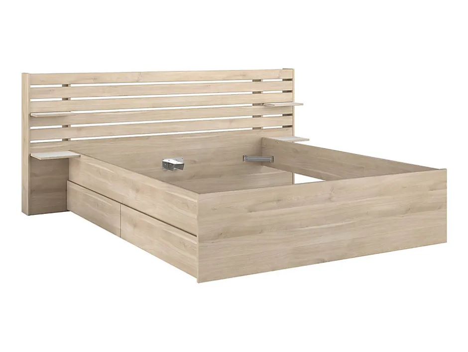 Vente-unique Lit 160 x 200 cm avec rangements - Coloris : Naturel + Sommier + Matelas - TENALIA II