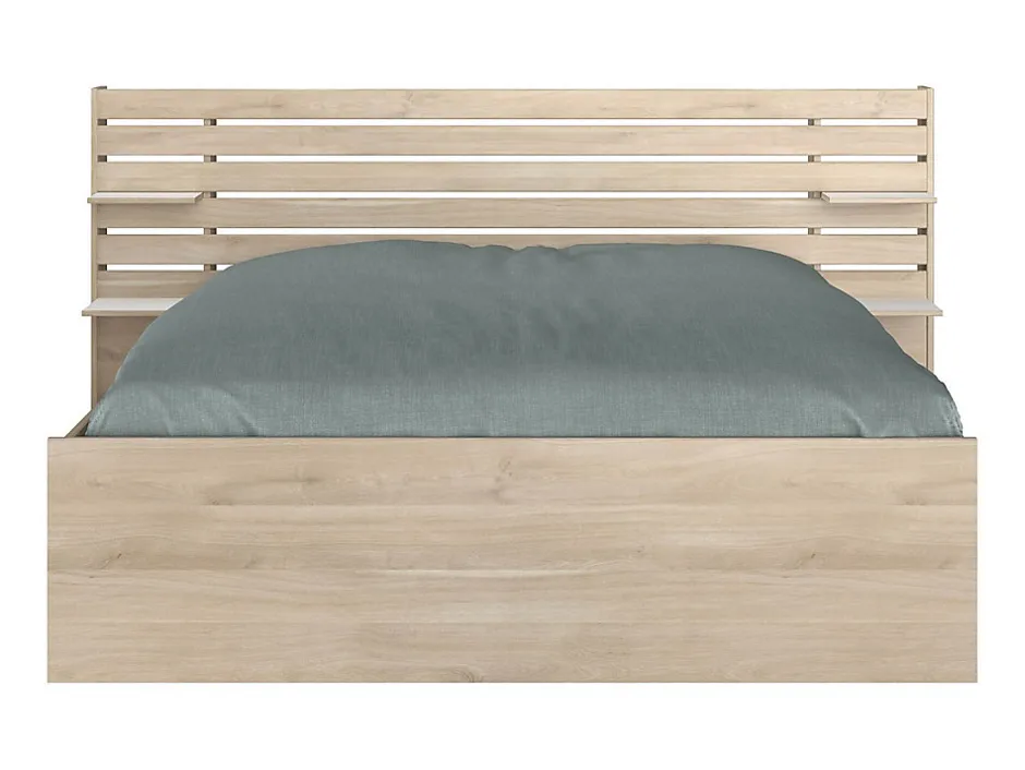 Vente-unique Lit 160 x 200 cm avec rangements - Coloris : Naturel + Sommier + Matelas - TENALIA II