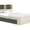 Vente-unique Lit 120 x 190 cm avec rangements - Coloris : Naturel et anthracite - VARDIEL
