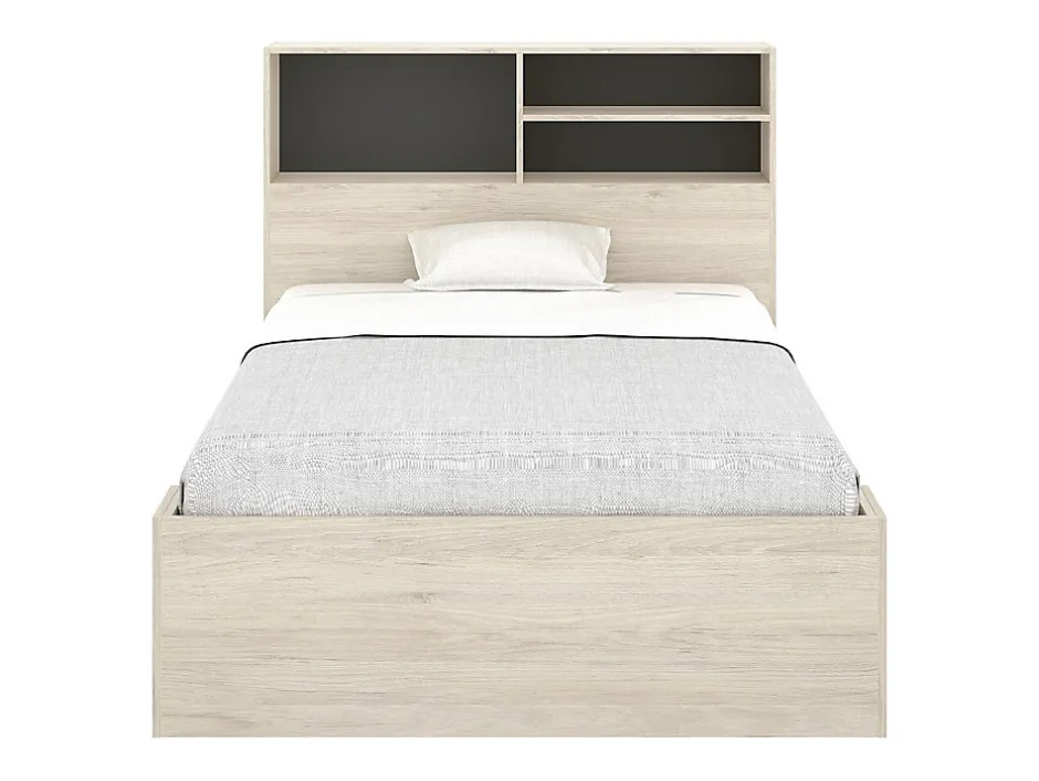 Vente-unique Lit 120 x 190 cm avec rangements - Coloris : Naturel et anthracite - VARDIEL