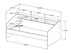 Vente-unique Lit 90 x 190/200 cm avec rangements - Blanc et naturel + Sommier - PAULETTE