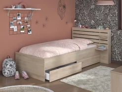 Enfant Vente-unique Lit 90 x 190/200 cm avec rangements - Coloris : Naturel - TENALIA