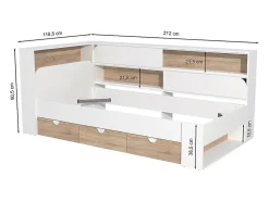 Vente-unique Lit 90 x 190 cm avec rangements - Coloris : Blanc et naturel - TAMADU
