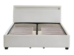 Vente-unique Lit 140 x 190 cm avec rangements - Simili blanc avec LEDs - ALOIS II