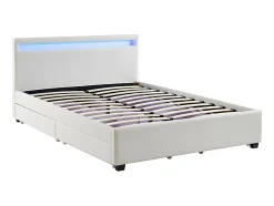 Vente-unique Lit 140 x 190 cm avec rangements - Simili blanc avec LEDs - ALOIS II