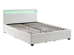 Vente-unique Lit 140 x 190 cm avec rangements - Simili blanc avec LEDs - ALOIS II