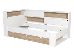 Vente-unique Lit 90 x 190 cm avec rangements - Coloris : Blanc et naturel + Sommier - TAMADU