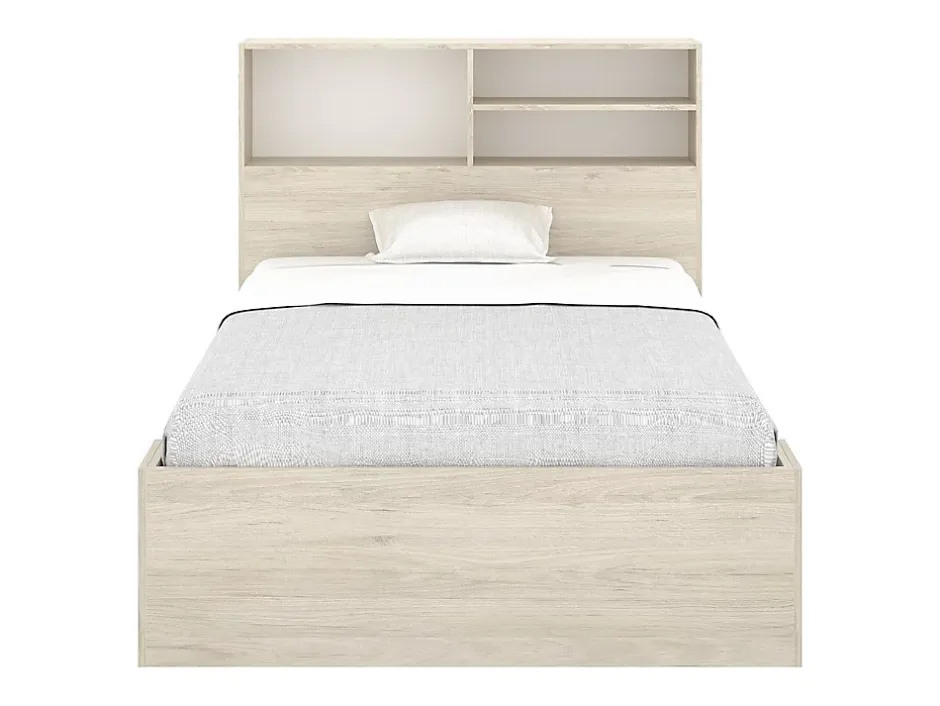 Vente-unique Lit 120 x 190 cm avec rangements - Coloris : Naturel et blanc - VARDIEL Best