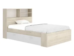 Vente-unique Lit 120 x 190 cm avec rangements - Coloris : Naturel et blanc - VARDIEL Best