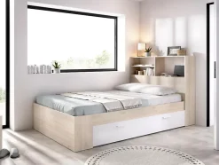 Vente-unique Lit 120 x 190 cm avec rangements - Coloris : Naturel et blanc - VARDIEL Best