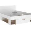 Vente-unique Lit 140 x 190/200 cm avec rangements - Blanc et naturel - KINSELIA