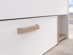Vente-unique Lit 140 x 190/200 cm avec rangements - Blanc et naturel - KINSELIA