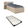 Vente-unique Lit 90 x 190/200 cm avec rangements - Coloris : Naturel + Sommier - TENALIA