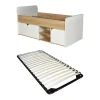 Vente-unique Lit 90 x 190 cm avec rangements - Coloris : Naturel et blanc + Sommier - LOSTYA