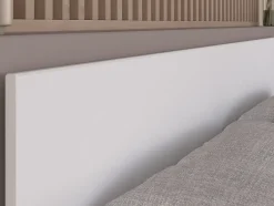 Vente-unique Lit 140 x 190/200 cm avec rangements - Blanc et naturel + Sommier - KINSELIA