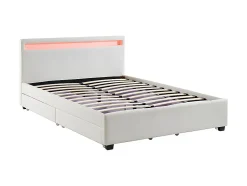 Vente-unique Lit 140 x 190 cm avec rangements - Simili blanc avec LEDs + Matelas - ALOIS II