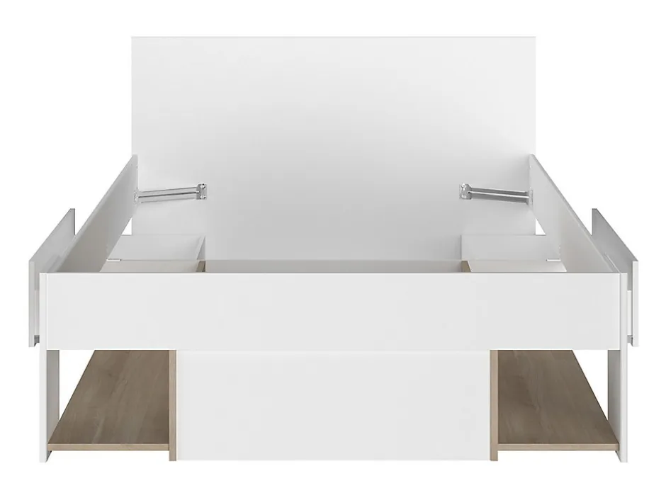 Vente-unique Lit 120 x 190/200 cm avec rangements - Blanc et naturel + Sommier - KINSELIA