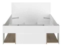 Vente-unique Lit 120 x 190/200 cm avec rangements - Blanc et naturel + Sommier - KINSELIA