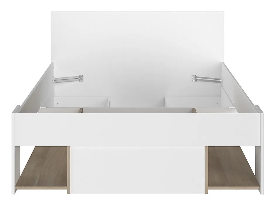 Vente-unique Lit 120 x 190/200 cm avec rangements - Blanc et naturel + Sommier - KINSELIA