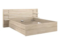 Vente-unique Lit 160 x 200 cm avec rangements - Coloris : Naturel + Sommier - TENALIA II