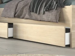 Vente-unique Lit 160 x 200 cm avec rangements - Coloris : Naturel + Sommier - TENALIA II