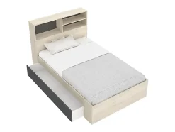 Vente-unique Lit 120 x 190 cm avec rangements - Coloris : Naturel et anthracite + Sommier + Matelas - VARDIEL