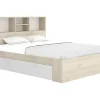 Vente-unique Lit 140 x 190 cm avec rangements - Coloris : Naturel et blanc + Sommier - VARDIEL New
