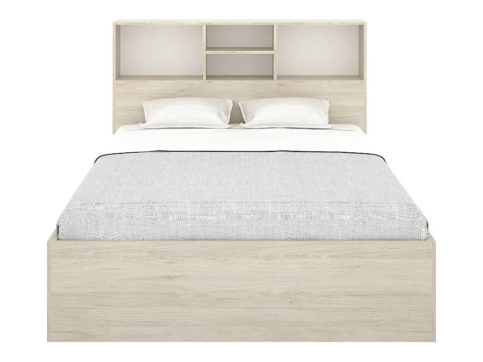 Vente-unique Lit 140 x 190 cm avec rangements - Coloris : Naturel et blanc + Sommier - VARDIEL New