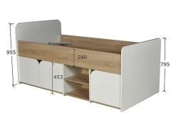 Vente-unique Lit 90 x 190 cm avec rangements - Coloris : Naturel et blanc + Sommier + Matelas - LOSTYA Best