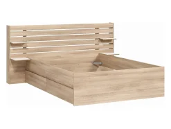 Vente-unique Lit 140 x 190/200 cm avec rangements - Coloris : Naturel + Sommier - TENALIA II